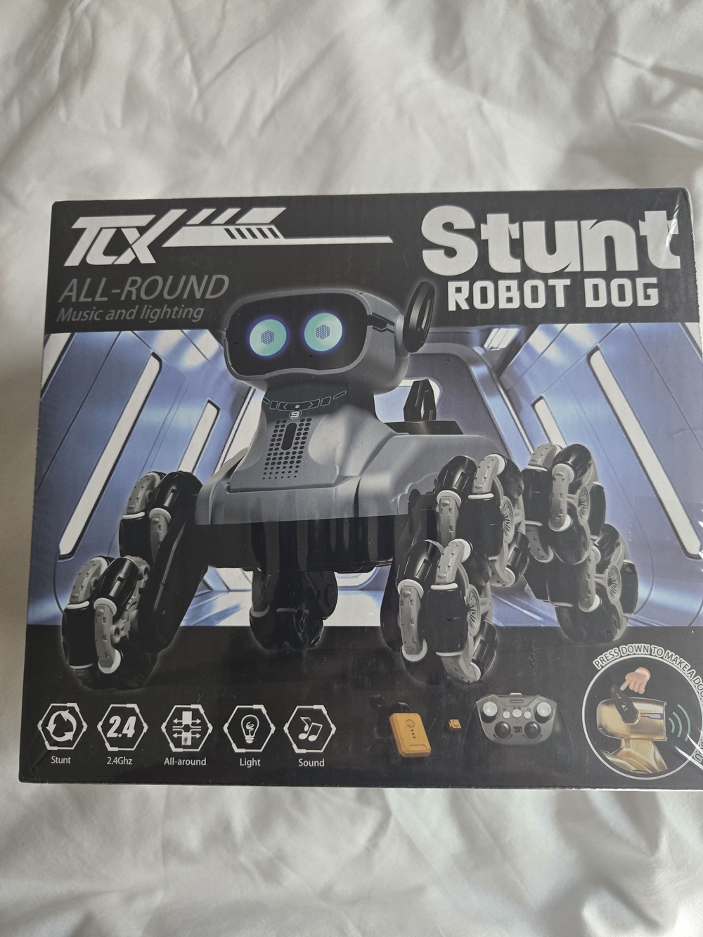 TC Stunt Robot Dog Toy - Black with Blue LED Eyes